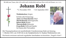Traueranzeige Johann Robl