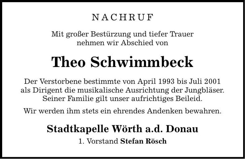 Traueranzeige Theo Schwimmbeck