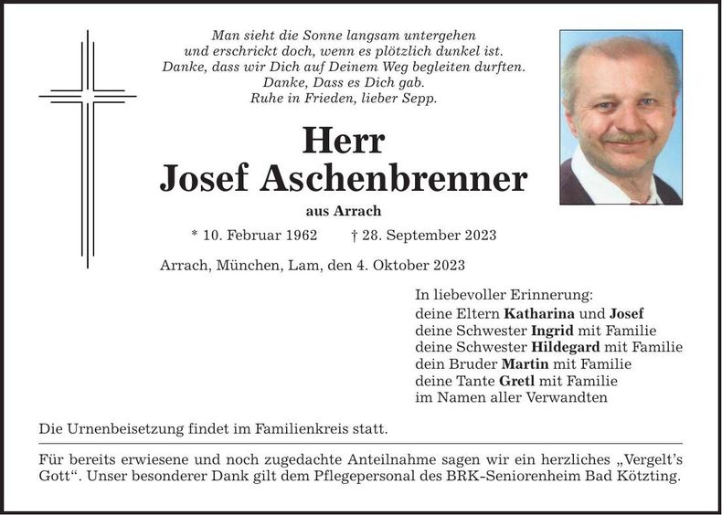 Traueranzeige Josef Aschenbrenner