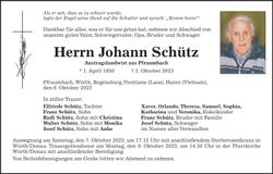 Traueranzeige Johann Schütz