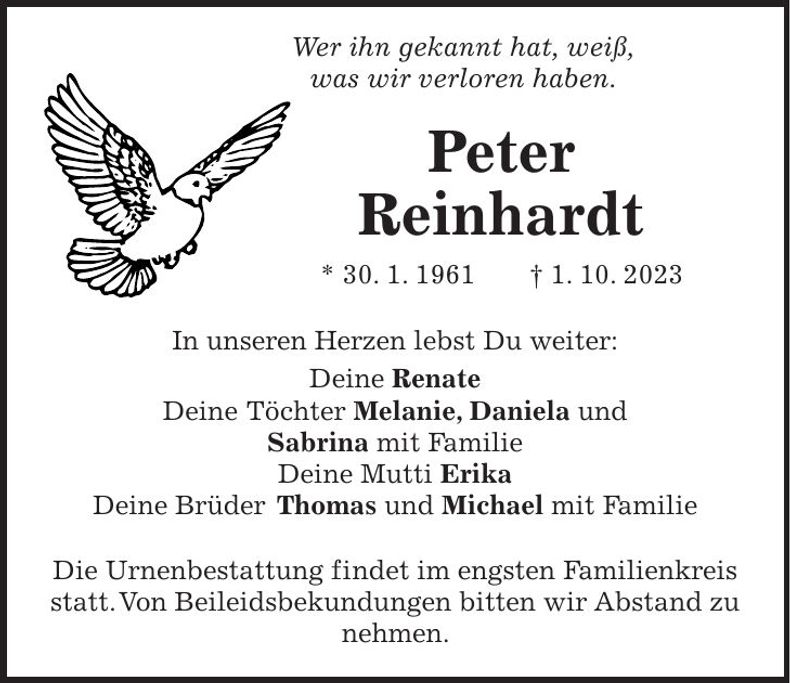 Traueranzeige Peter Reinhardt