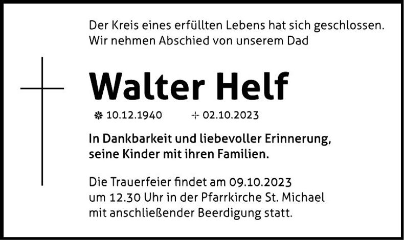 Traueranzeige Walter Helf