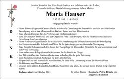 Traueranzeige Maria Hauser