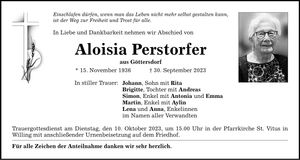 Traueranzeige Aloisia Perstorfer