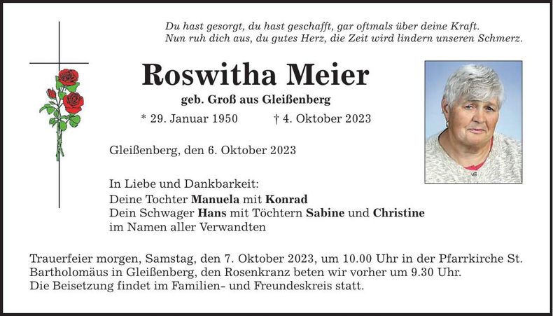 Traueranzeige Roswitha Meier