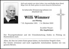 Traueranzeige Willi Wimmer
