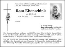 Traueranzeige Rosa Eisenschink