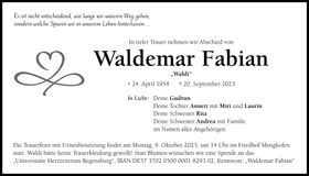 Traueranzeige Waldemar Fabian
