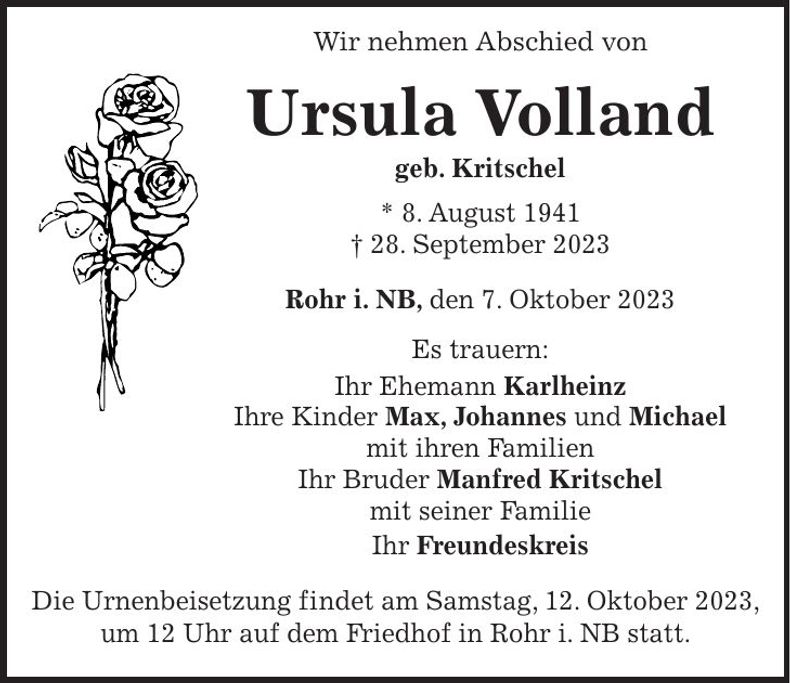 Traueranzeige Ursula Volland