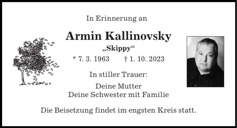 Traueranzeige Armin Kallinovsky