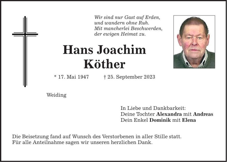 Traueranzeige Joachim Köther