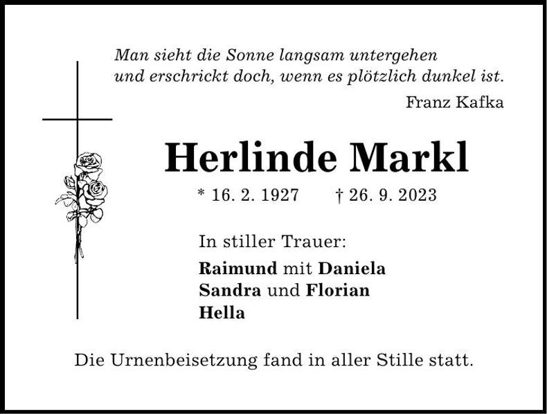 Traueranzeige Herlinde Markl