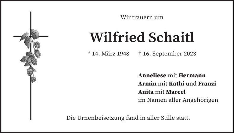 Traueranzeige Wilfried Schaitl