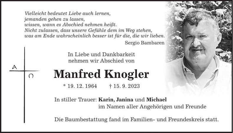 Traueranzeige Manfred Knogler