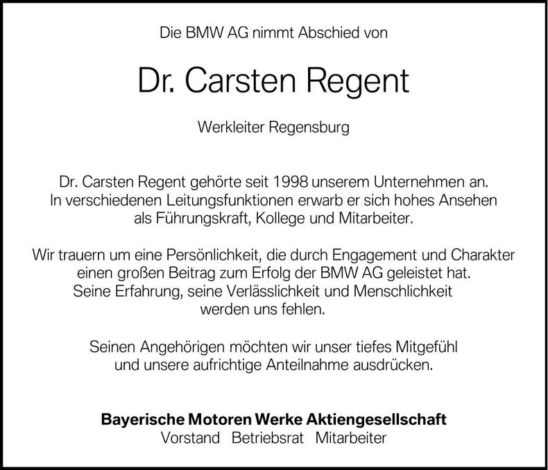 Traueranzeige Carsten Regent