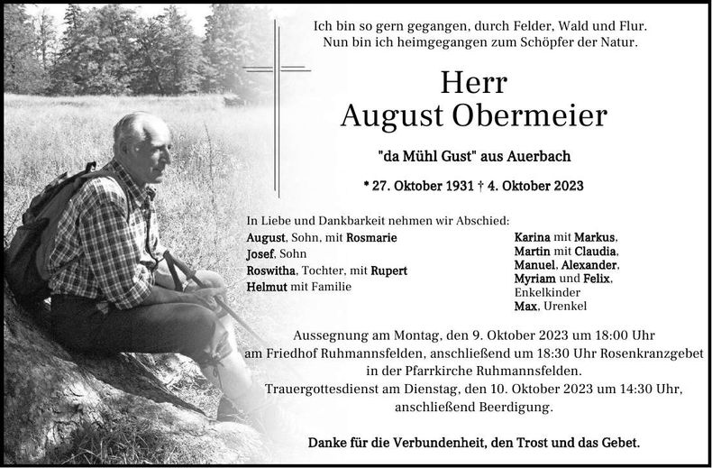 Traueranzeige August Obermeier