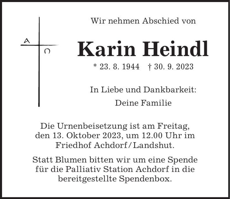 Traueranzeige Karin Heindl