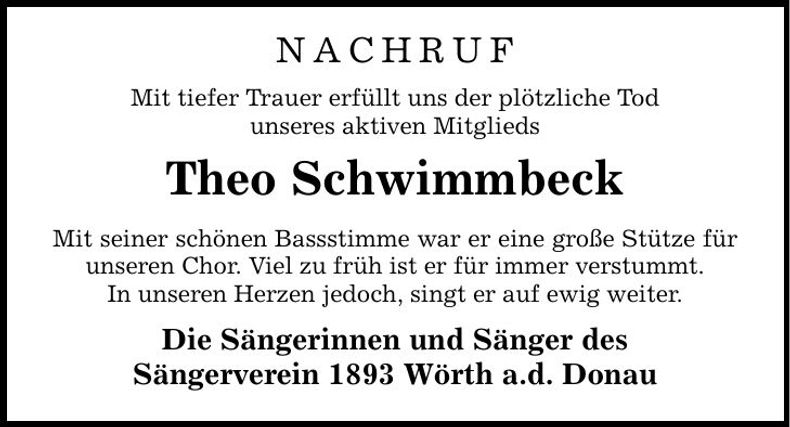 Traueranzeige Theo Schwimmbeck