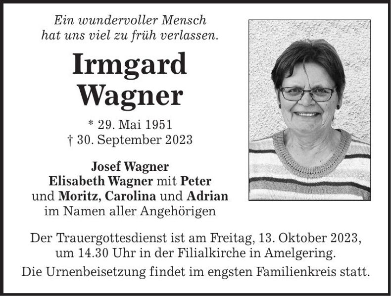Traueranzeige Irmgard Wagner