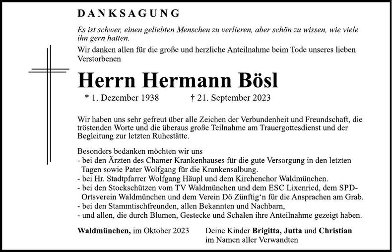 Traueranzeige Hermann Bösl