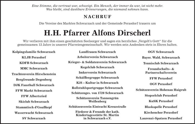Traueranzeige Alfons Dirscherl