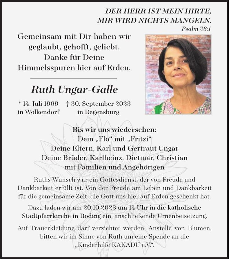 Traueranzeige Ruth Ungar-Galle