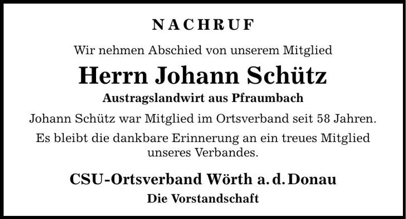 Traueranzeige Hans Schütz
