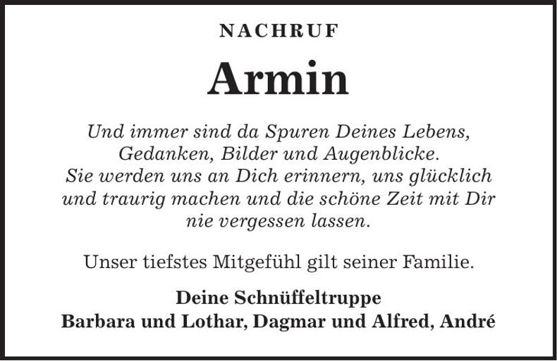 Traueranzeige Armin Wagenbauer