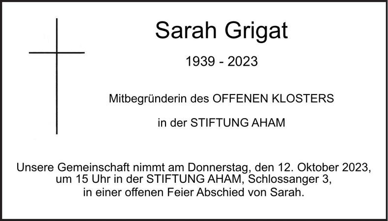 Traueranzeige Sarah Grigat
