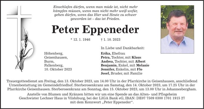 Traueranzeige Peter Eppeneder