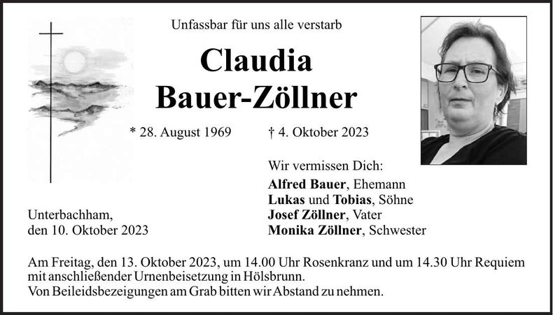 Traueranzeige Claudia Bauer-Zöllner