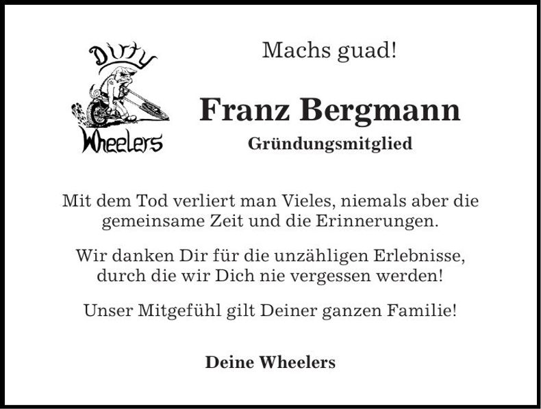 Traueranzeige Franz Bergmann