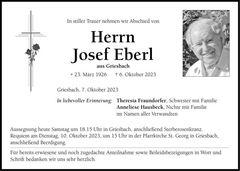 Traueranzeige Josef Eberl