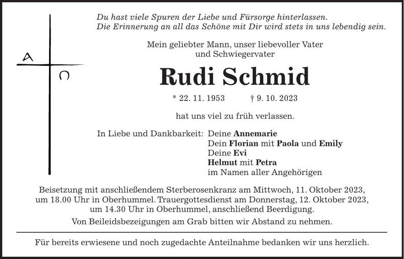 Traueranzeige Rudi Schmid
