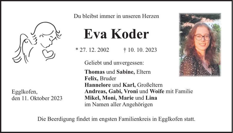 Traueranzeige Eva Koder