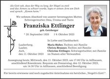 Traueranzeige Franziska Ettlinger