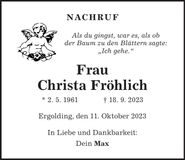 Traueranzeige Christa Fröhlich