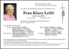 Traueranzeige Klara Leibl
