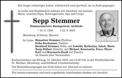 Traueranzeige Sepp Stemmer