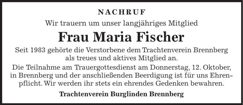 Traueranzeige Maria Fischer
