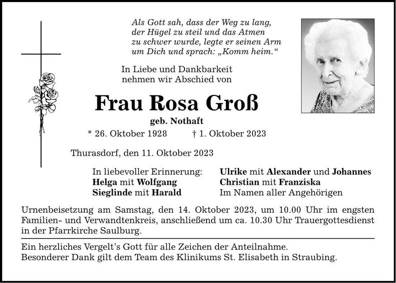 Traueranzeige Rosa Groß