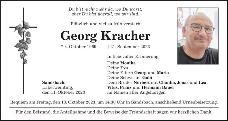 Traueranzeige Georg Kracher