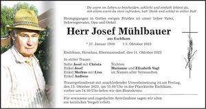 Traueranzeige Josef Mühlbauer