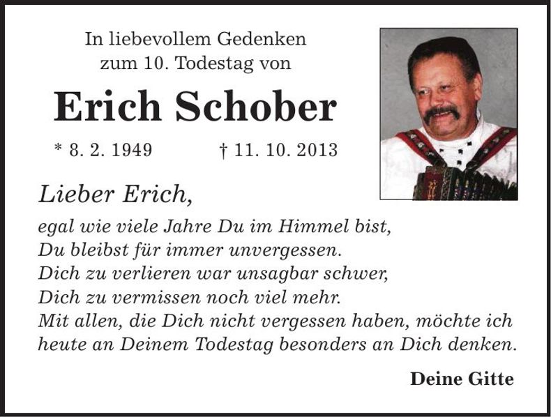 Traueranzeige Erich Schober