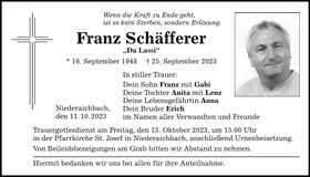 Traueranzeige Franz Schäfferer