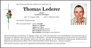 Traueranzeige Thomas Lederer
