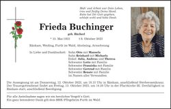 Traueranzeige Frieda Buchinger