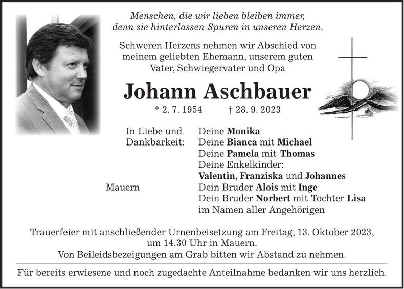 Traueranzeige Johann Aschbauer