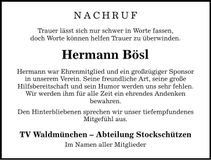 Traueranzeige Hermann Bösl