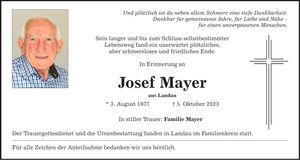 Traueranzeige Josef Mayer